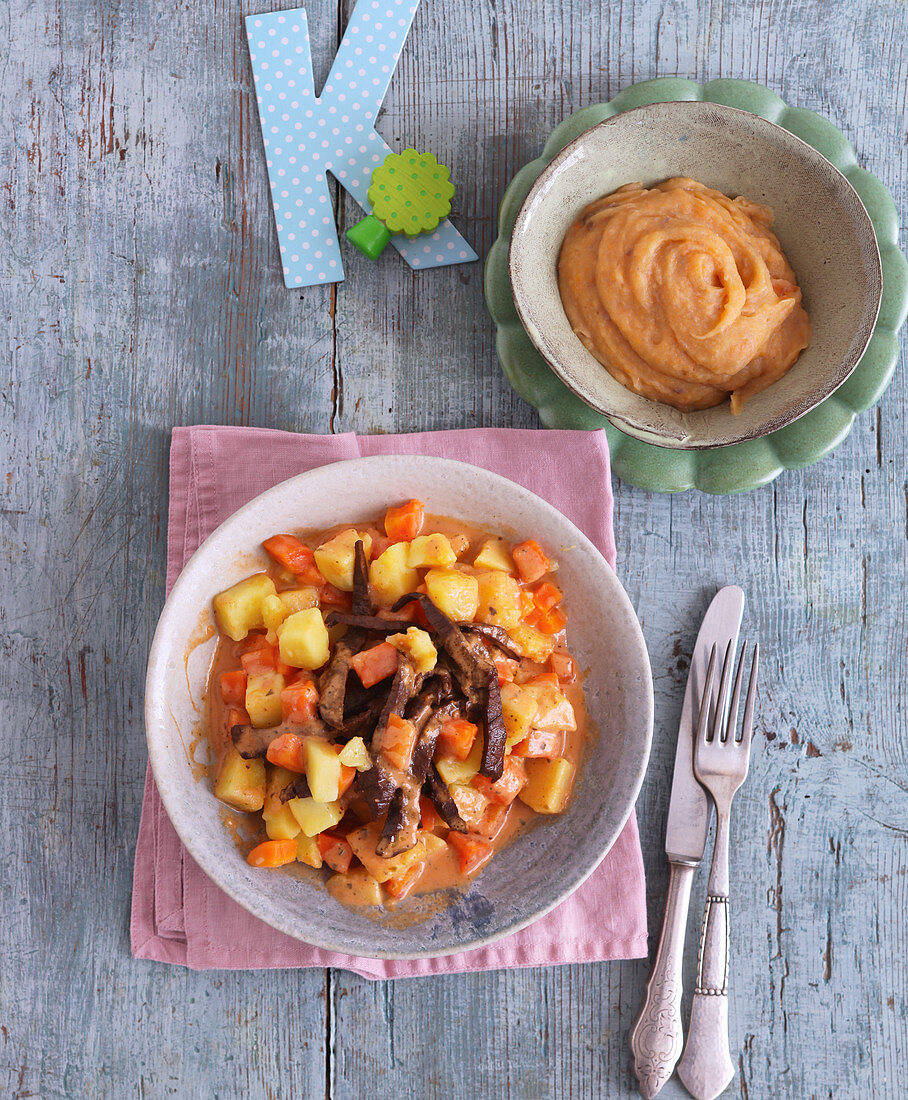 Potato curry for mum and potato curry mash for baby