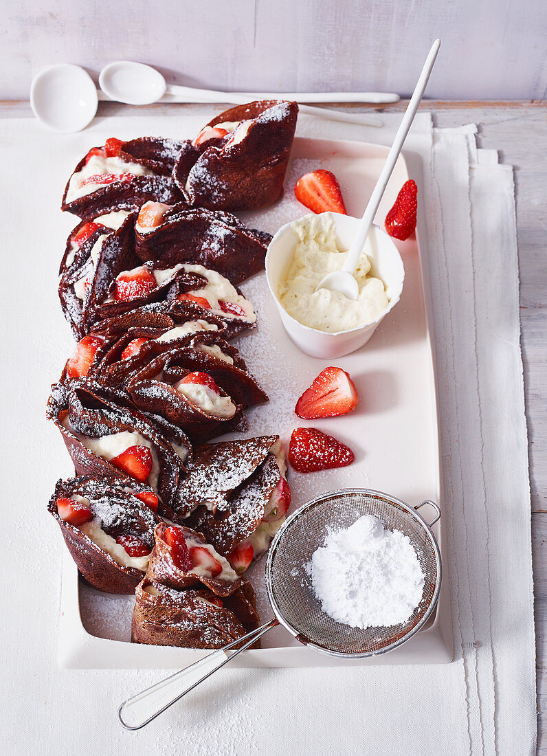 Strawberry and cocoa pancakes