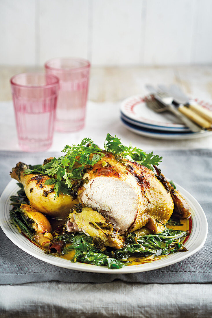 Spiced chicken with coconut milk with spinach and coriander