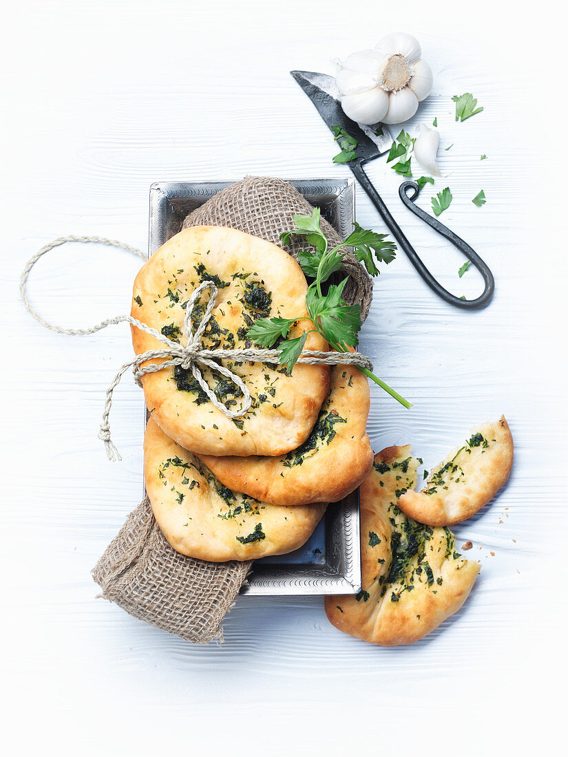 Garlic naan with parsley