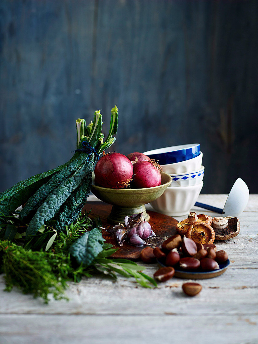 Ingredients for minestrone with kale