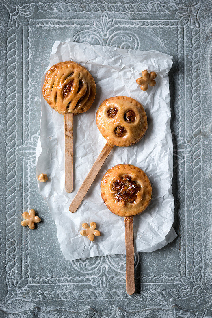 Vegan shortcrust pastry with a nut filling on sticks