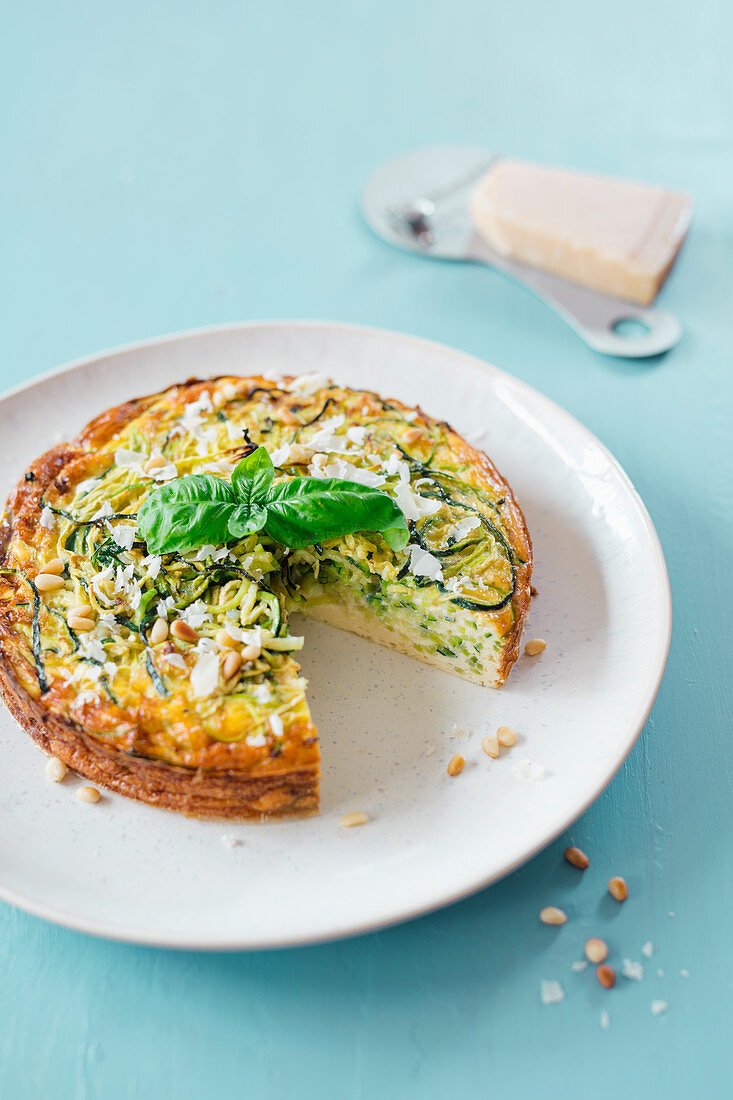 Courgette cake with Parmesan and pine nuts