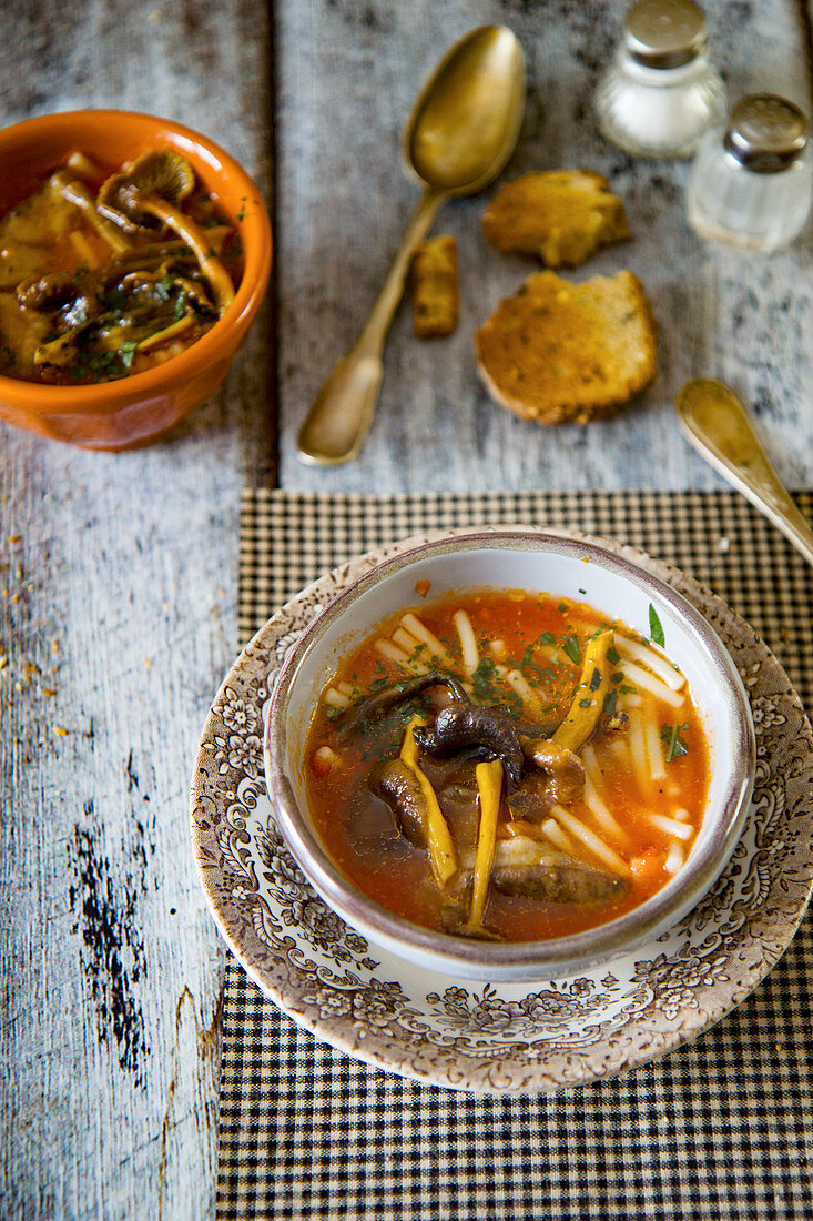 Wild mushroom soup with pasta