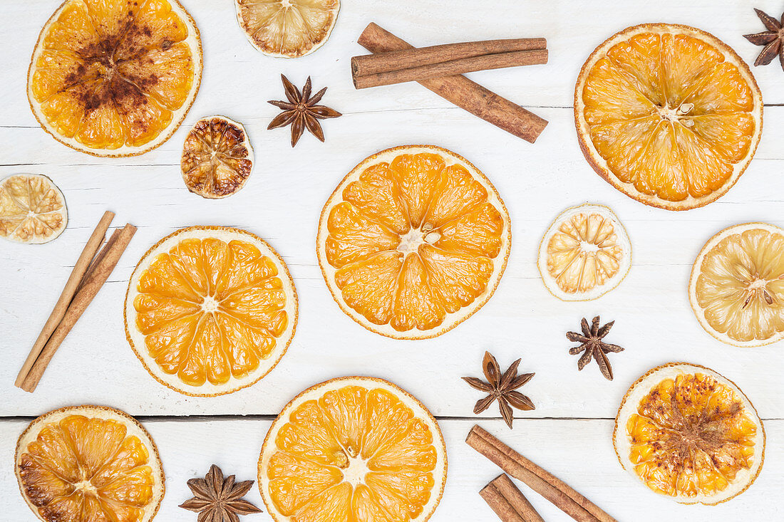 Dried orange slices with cinnamon and anise