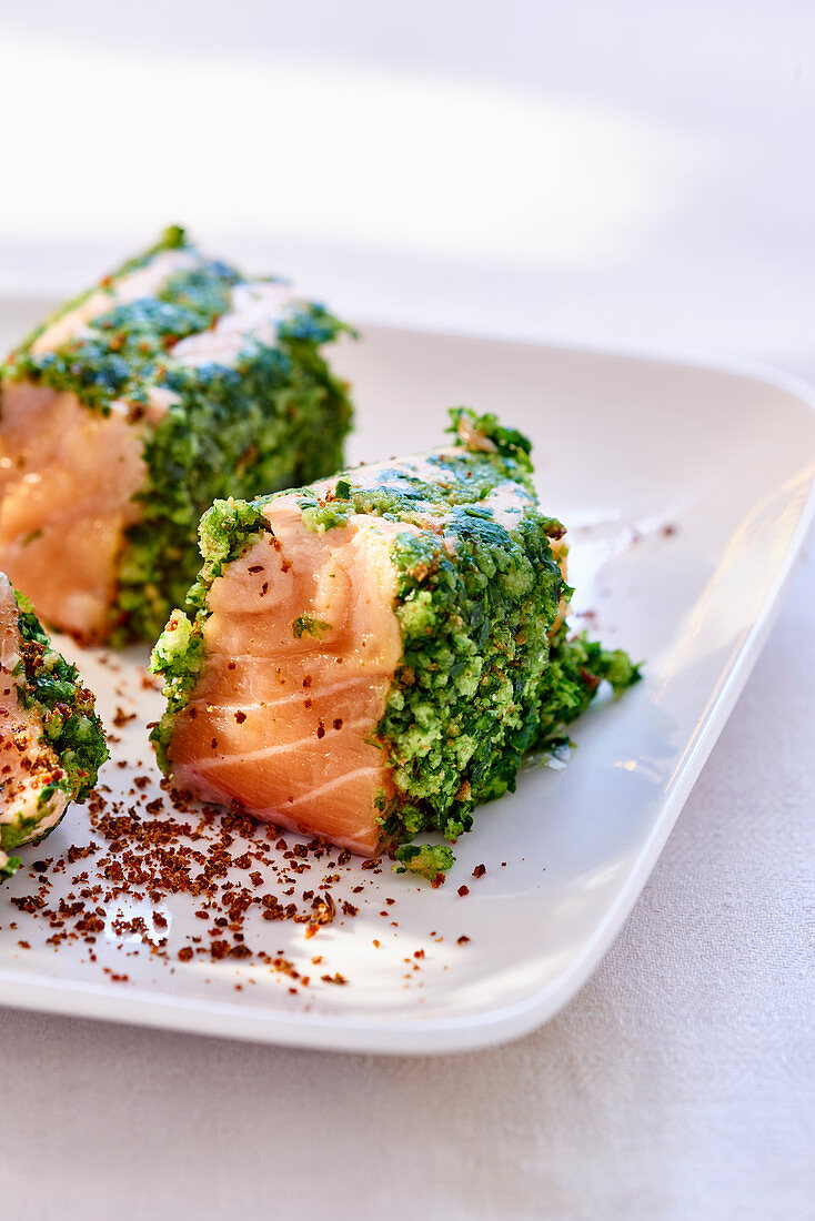 Salmon in a herb coating