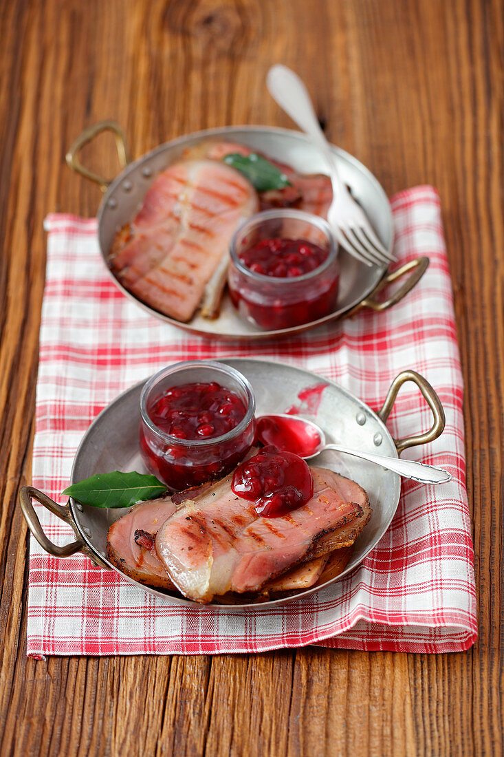 Grilled pancetta with cranberry sauce