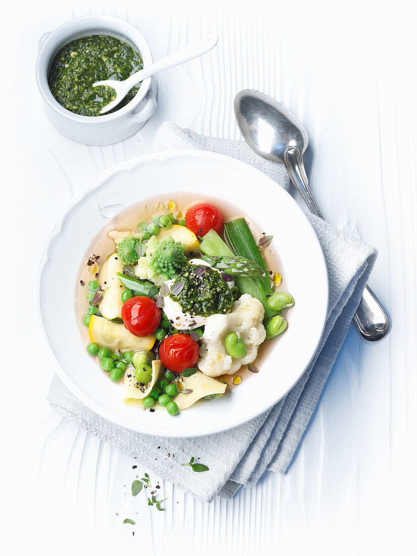 Minestrone with basil pesto