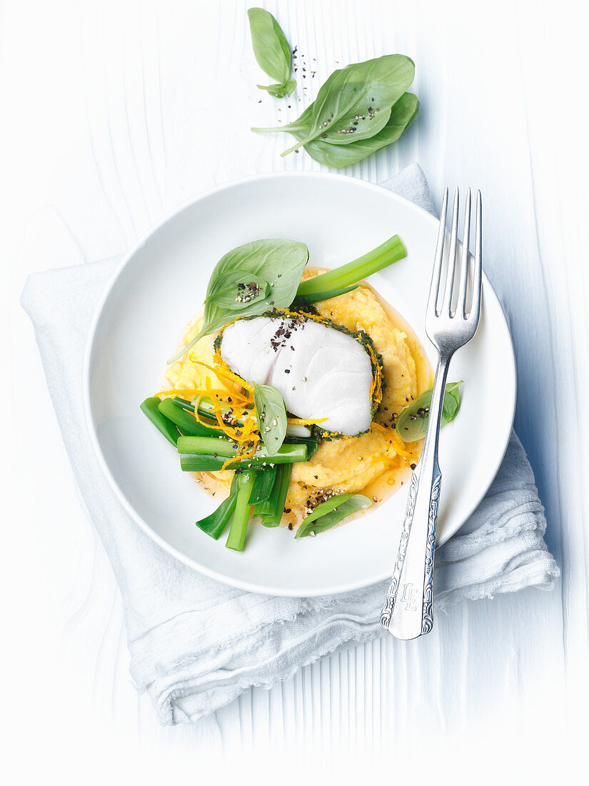 Orange polenta with cod