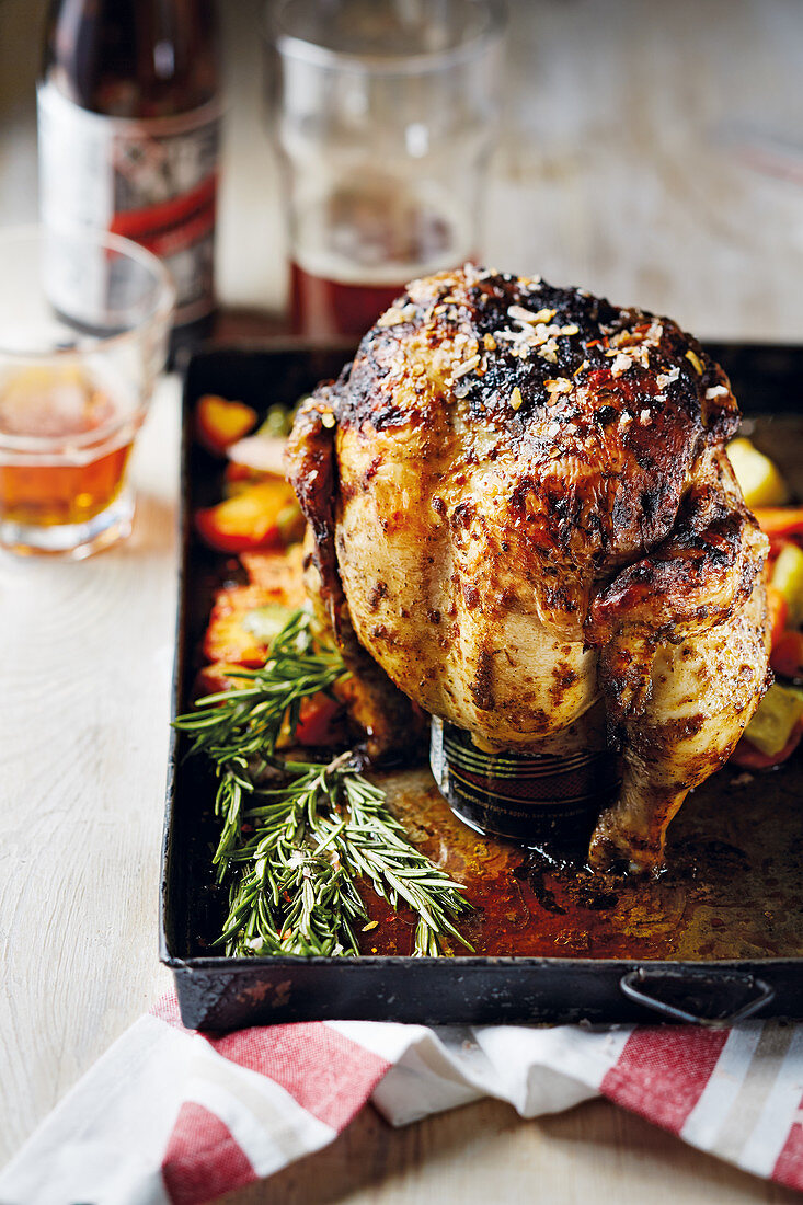 Beer-can chicken with rosemary