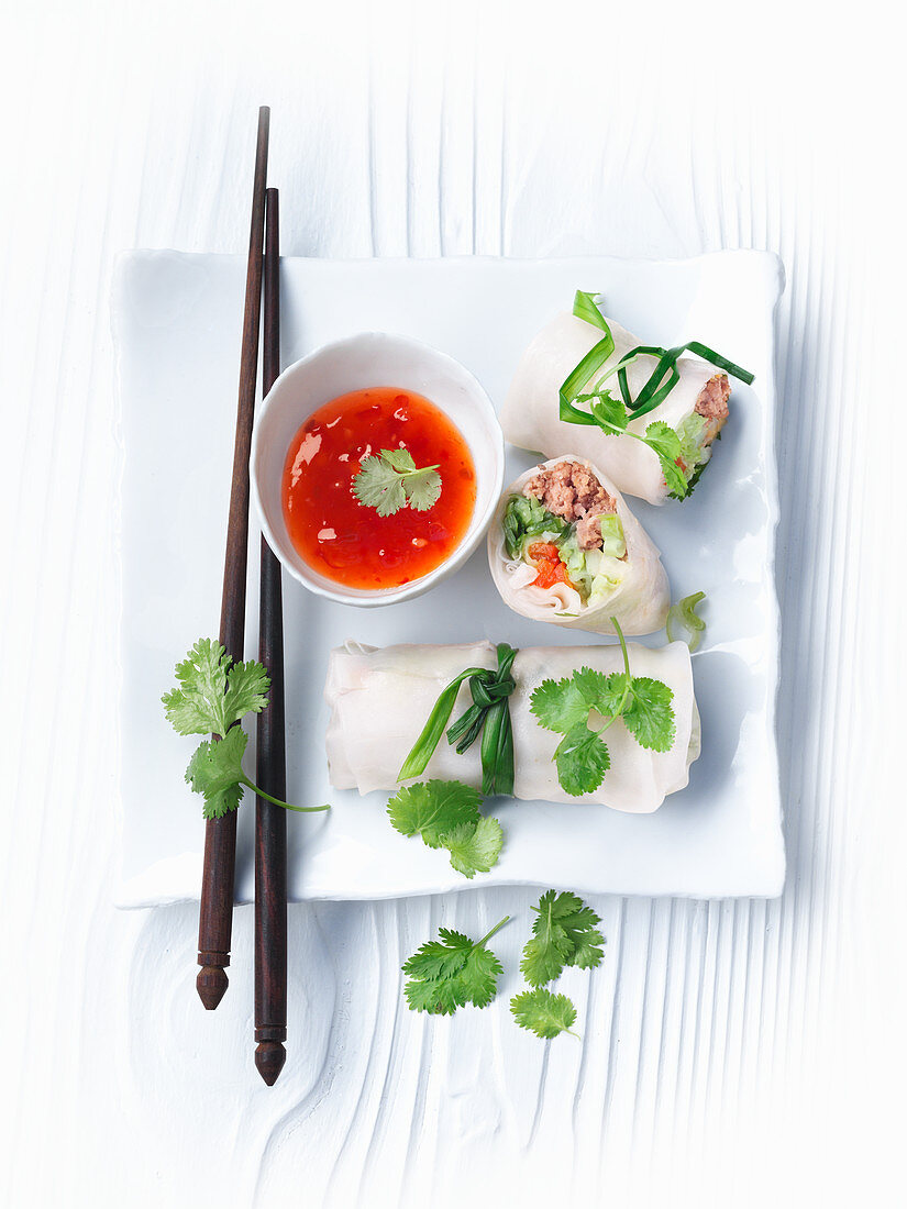 Vietnamese spring rolls with pork and peanuts