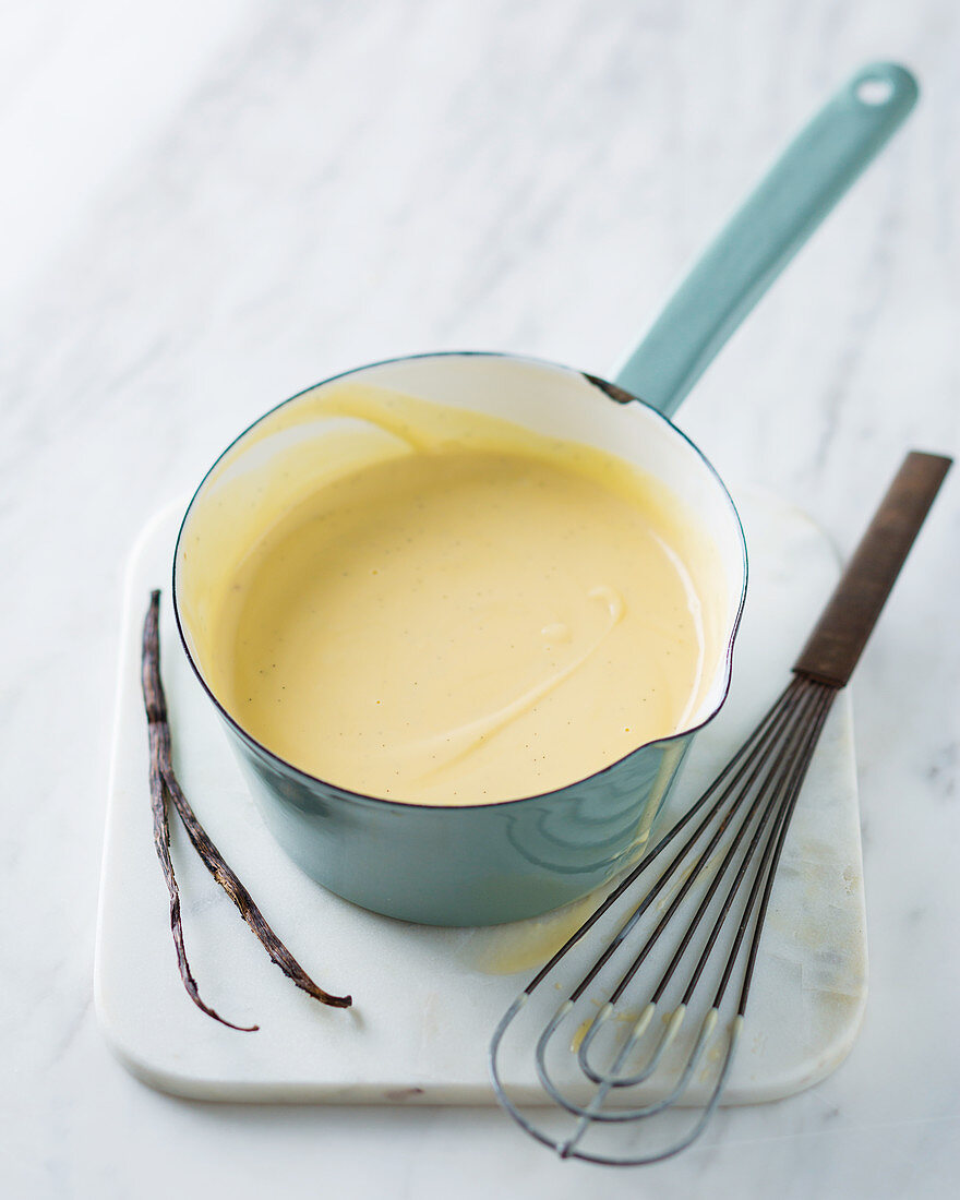 Vanilla cream in a saucepan