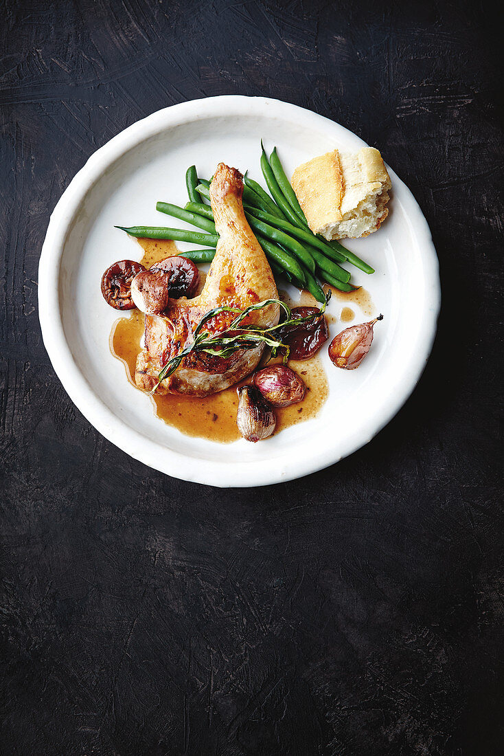 Sticky chicken with port wine figs and shallots