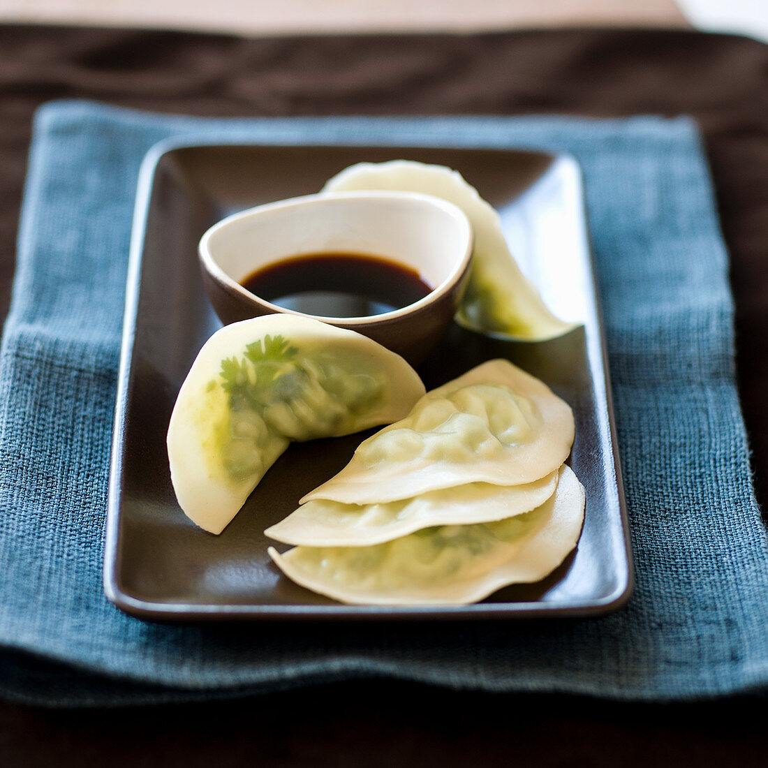 Wontons filled with edamame and soy sauce
