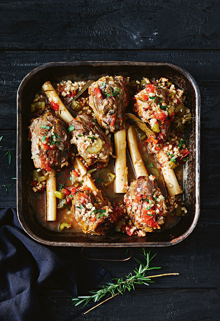 Braised leg of lamb with barley