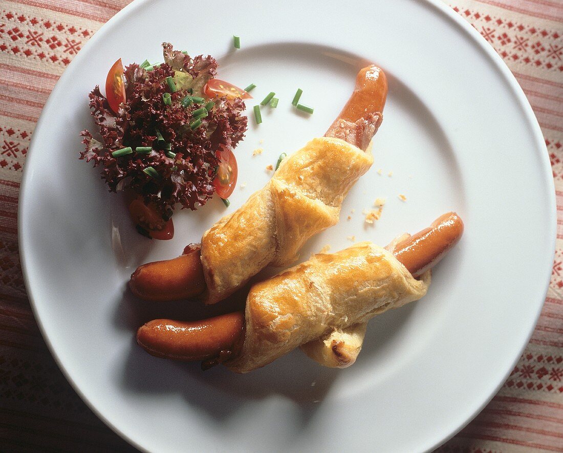 Two Frankfurters Wrapped in Puff Pastry