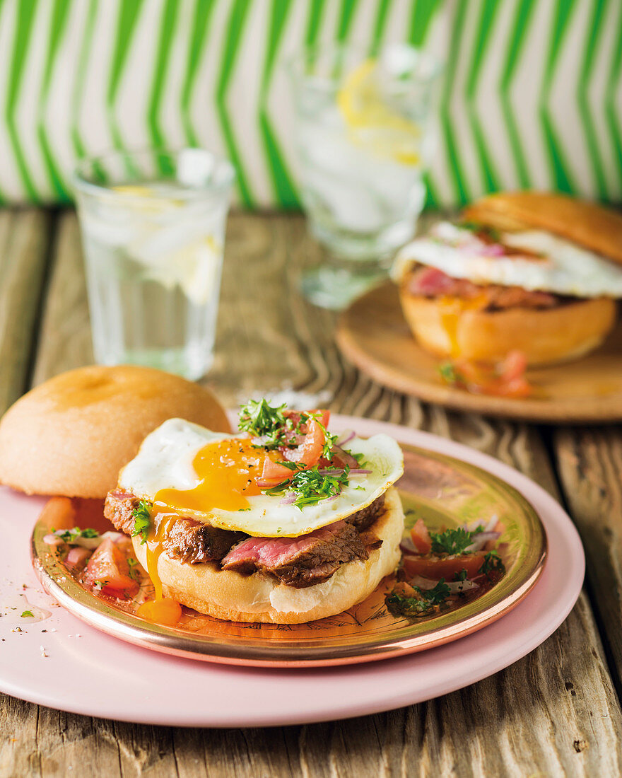 Beef and fried egg sandwiches