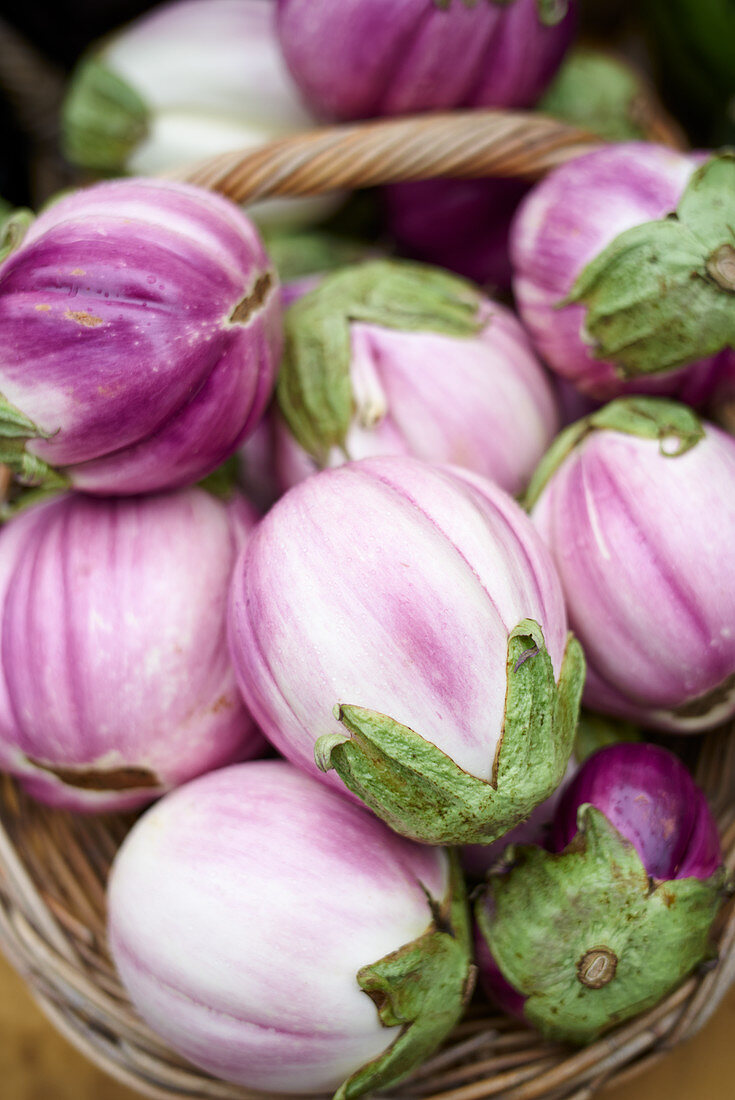 Aubergines in a basket