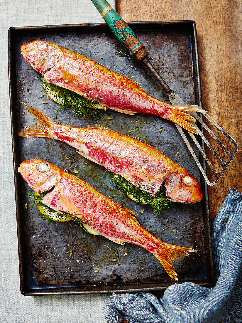 Tray Baked Red Mullet with Lemon and Dill