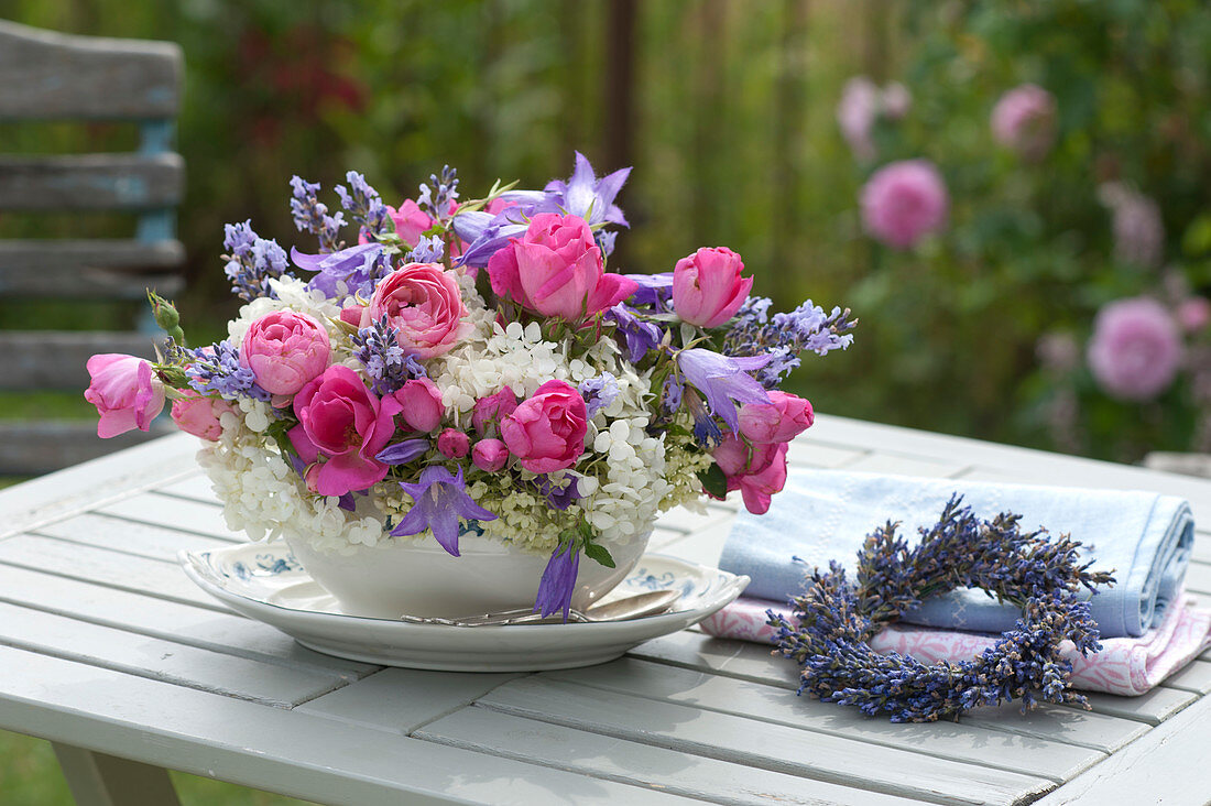 Arrangement of Rosa (Roses), Hydrangea (Hydrangea), Campanula