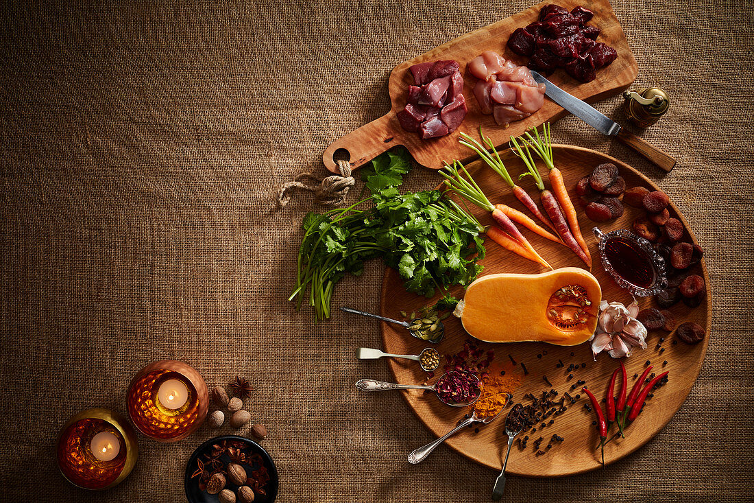 Ingredients for making game tagine