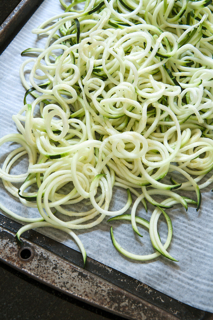 Fresh Zucchini Noodles in Baking Pan