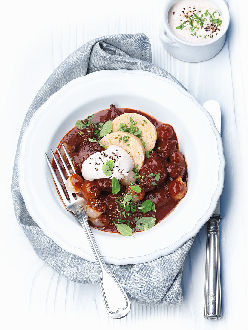 Beef goulash with dumplings