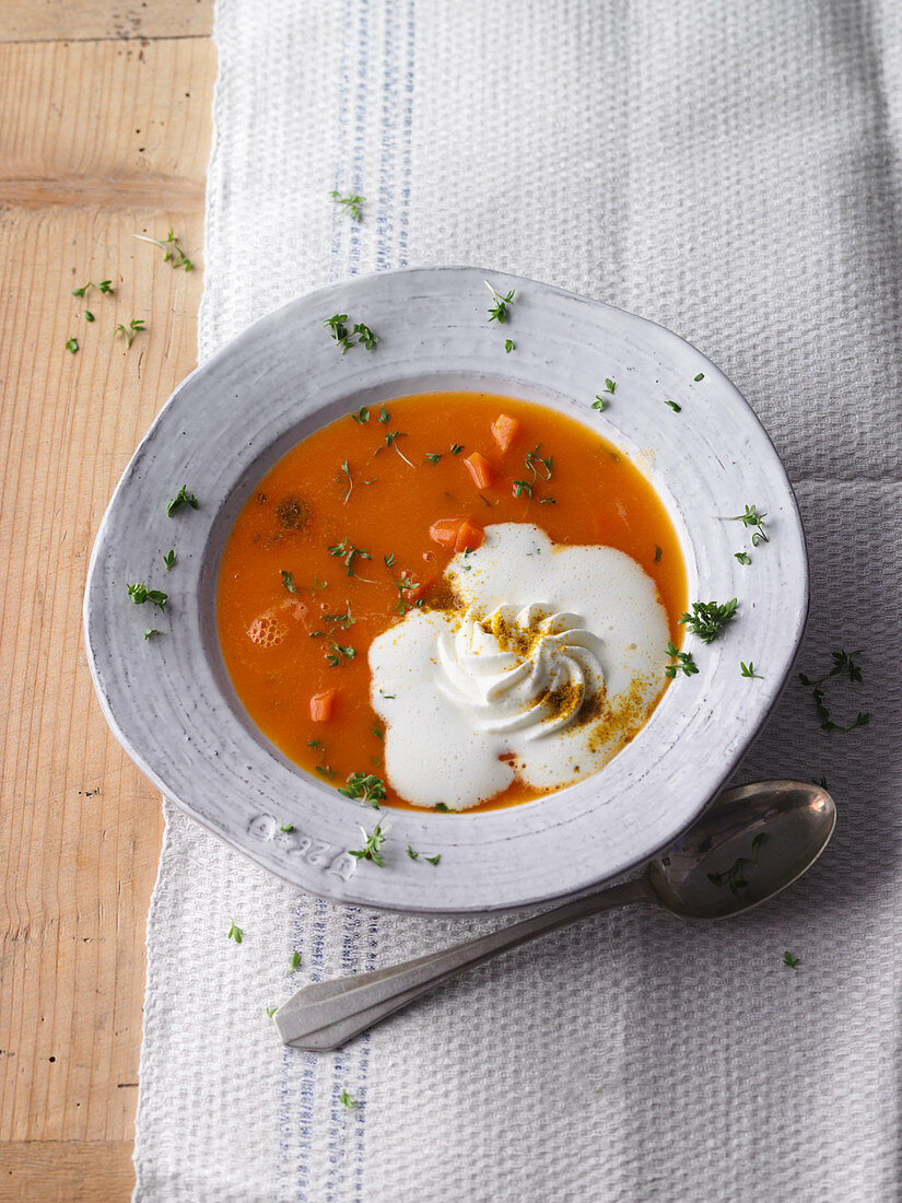 Carrot and ginger soup with mozzarella foam