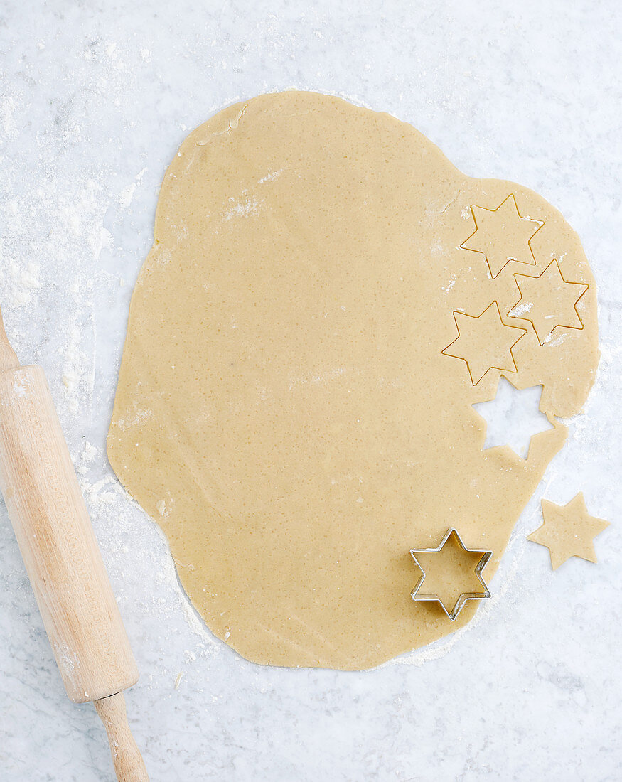 Rolled-out pastry with cut-out stars