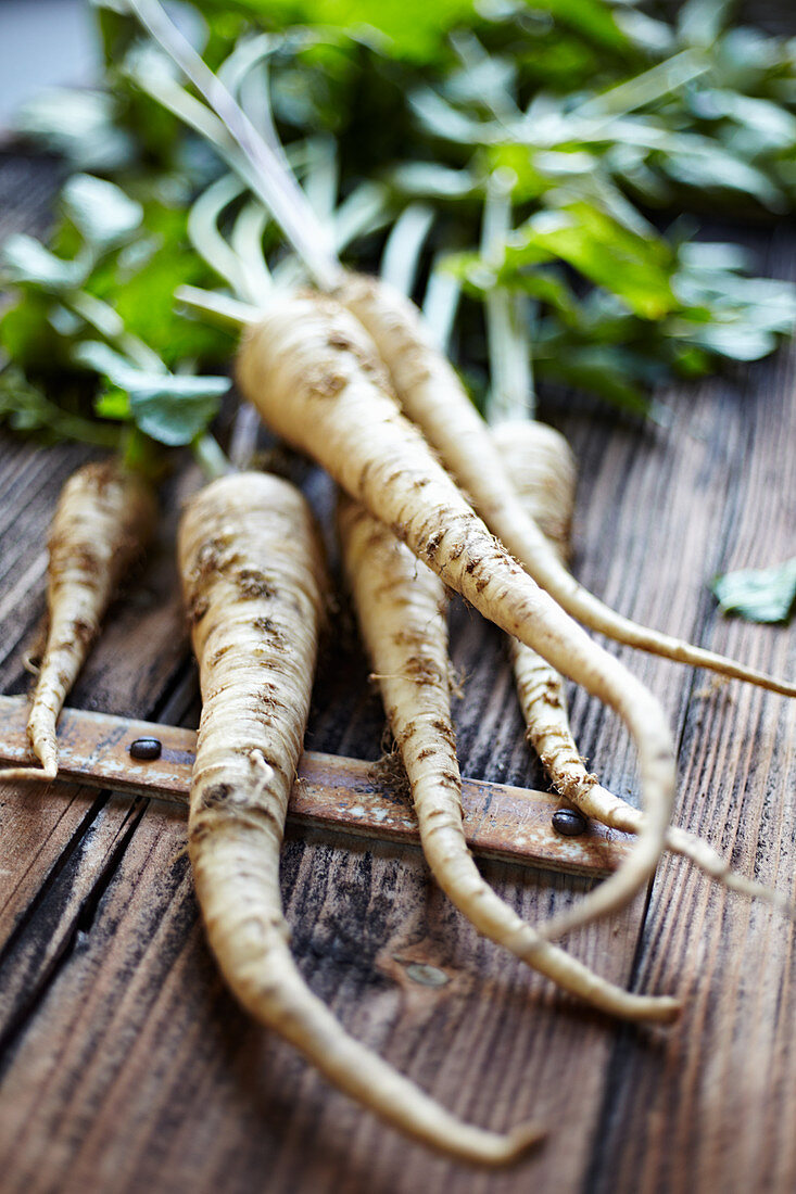 Parsnips on a wooden surface