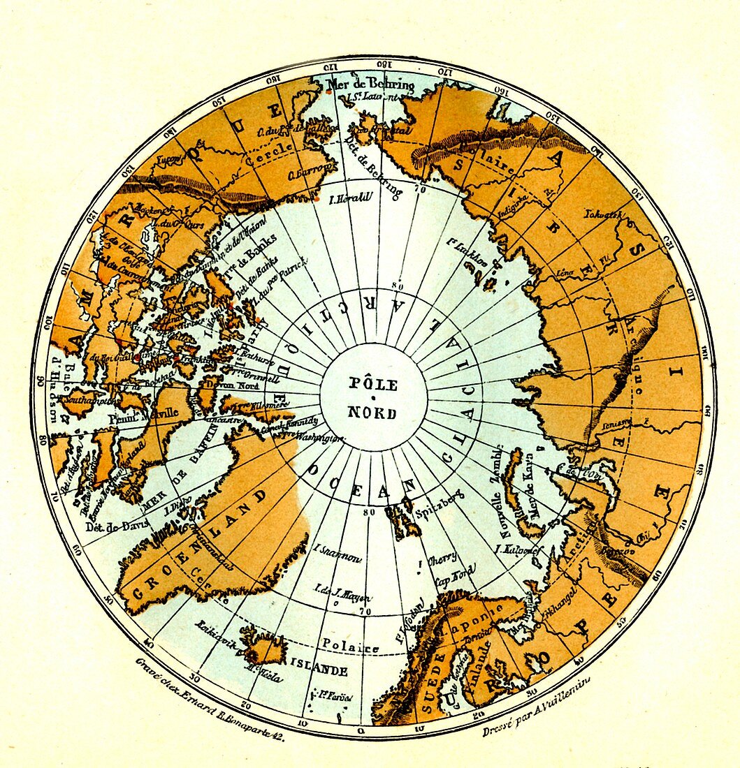 19th Century circumpolar map, illustration