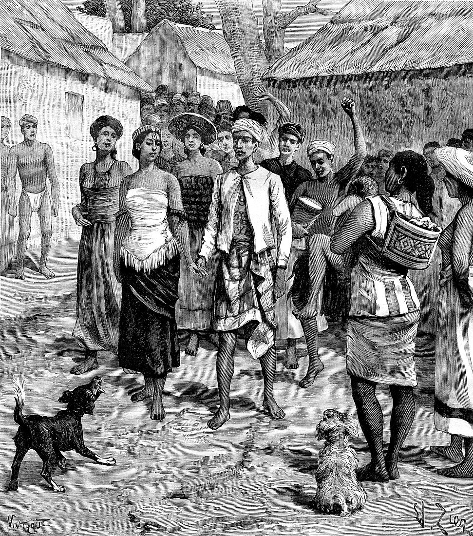 Timor island engagement ceremony, 19th Century illustration
