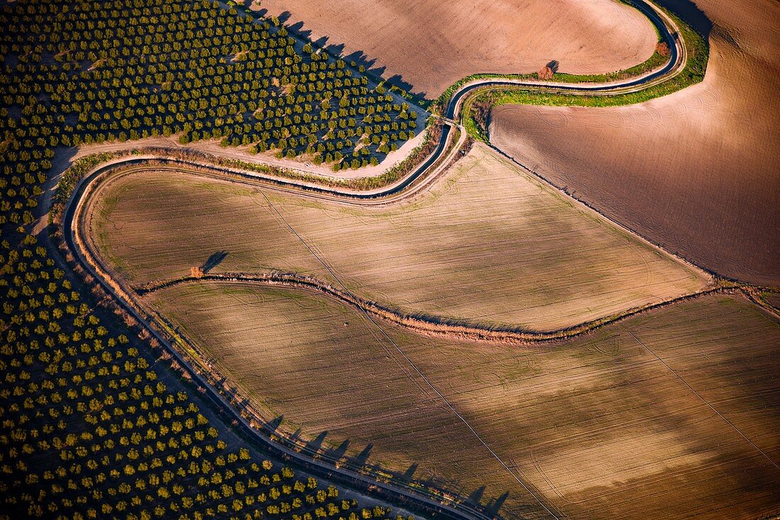 Irrigation canal, Spain, aerial photograph