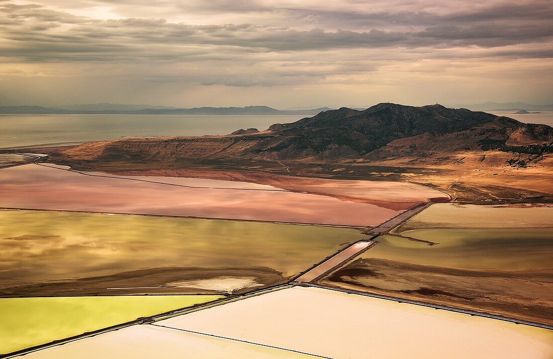 Evaporation ponds, Great Salt Lake, USA, aerial photograph