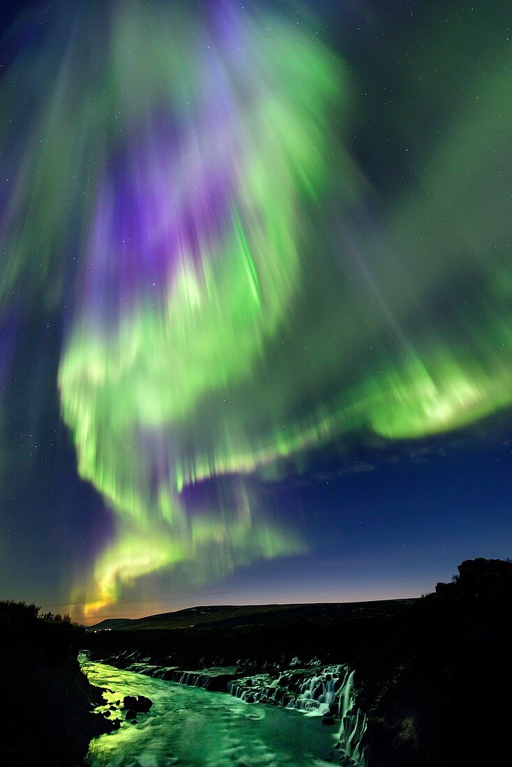 Northern Lights over Hvita river, Iceland