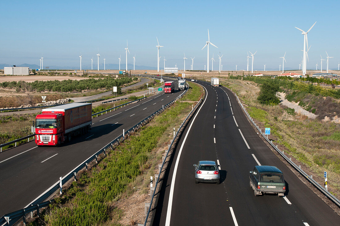 Wind turbines by a motorway