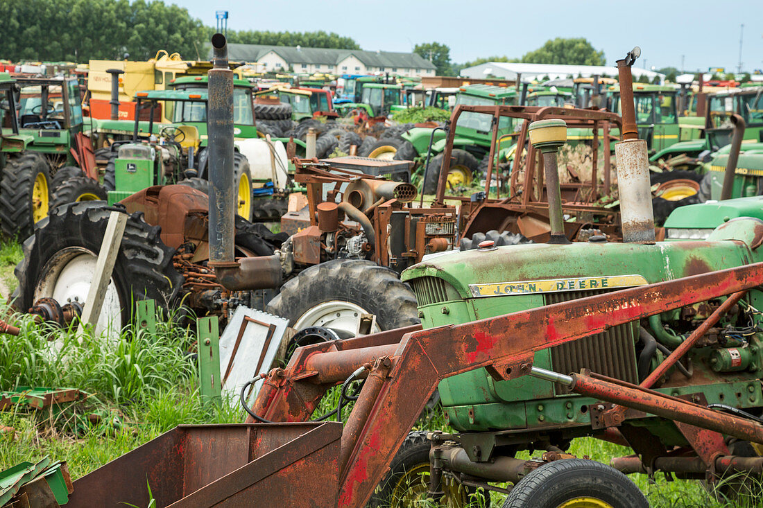 Tractor scrapyard, Iowa, USA