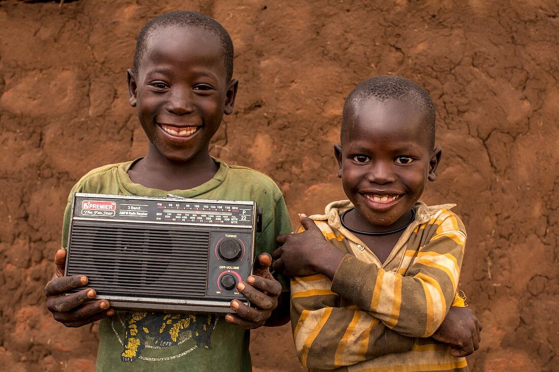Young boys with a radio