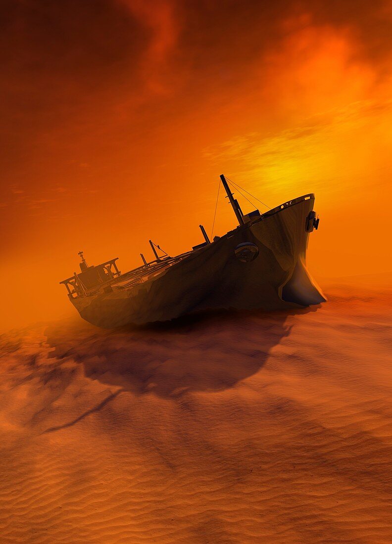 Shipwreck in desert, illustration