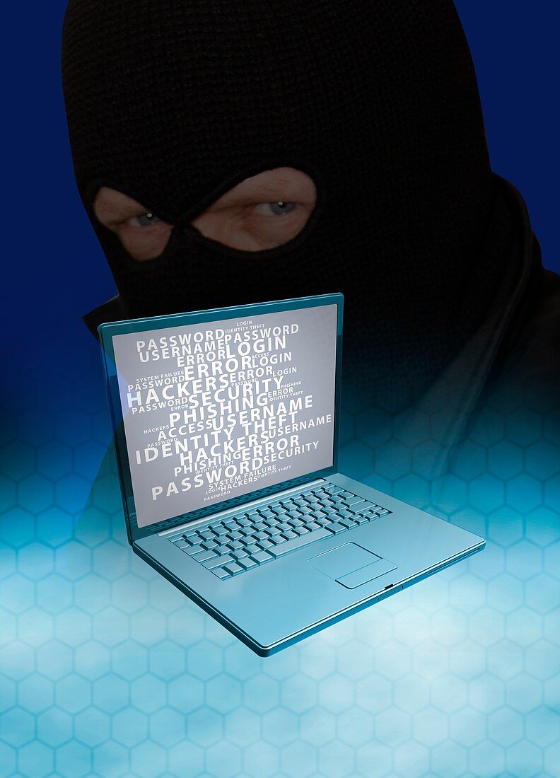 Laptop and computer hacker, illustration