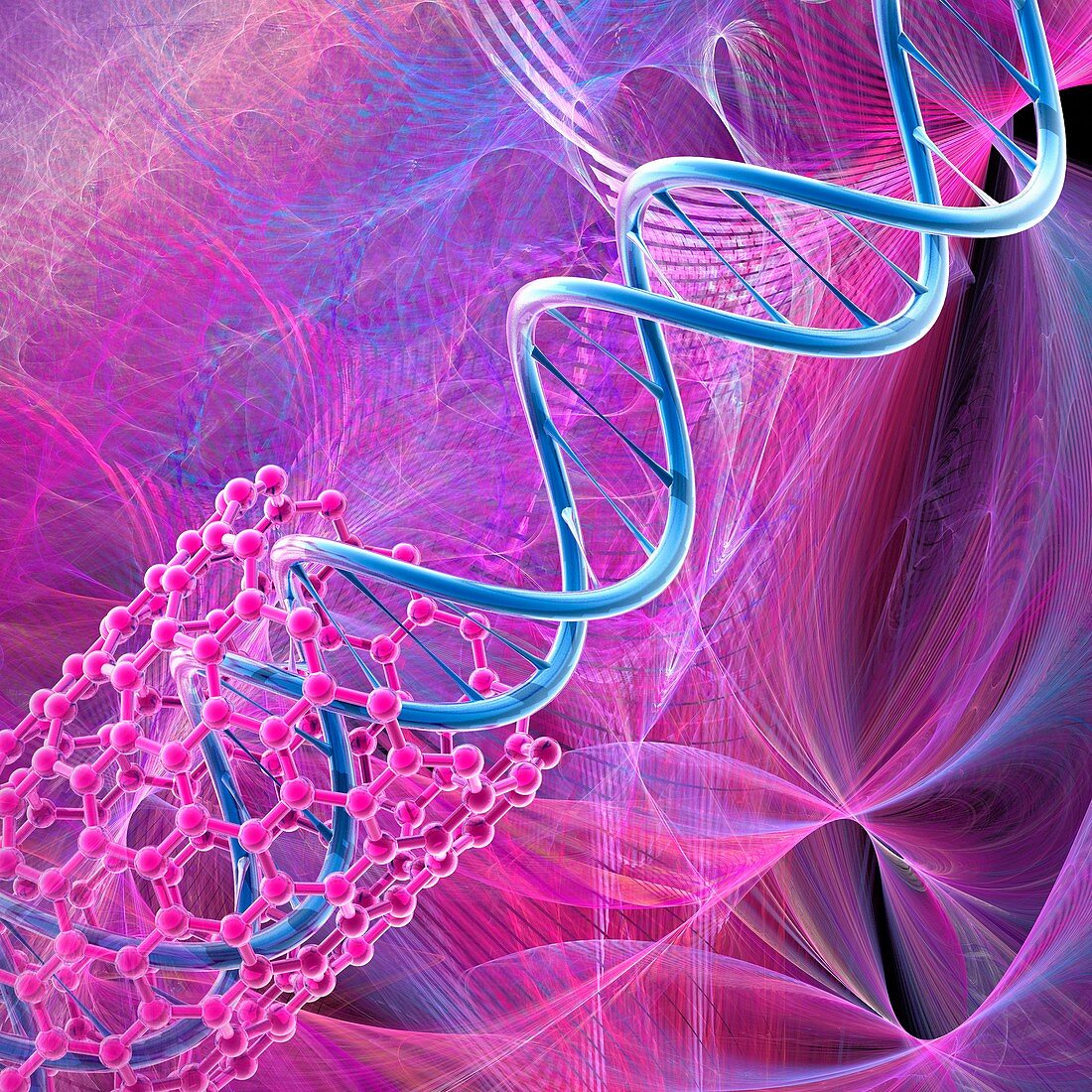 DNA molecule and nanotube, illustration