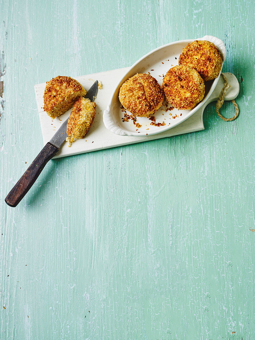 Chicken meatballs with a coconut coating