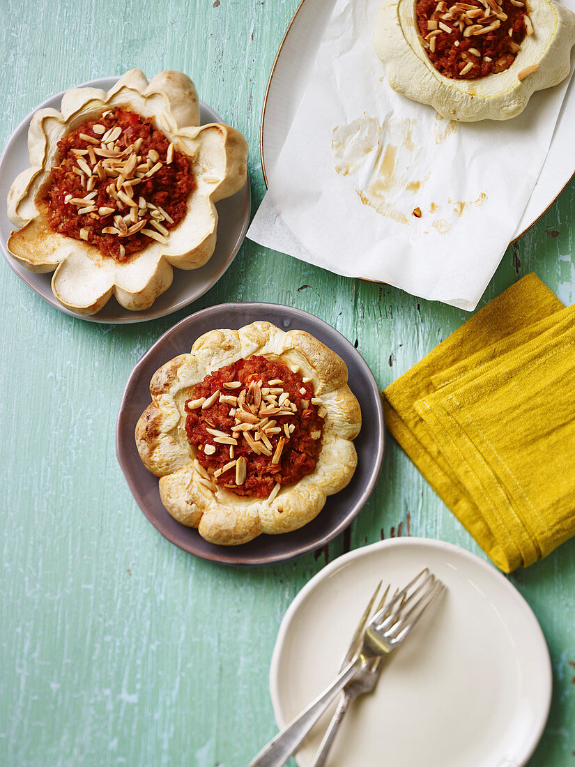 Patty pan squash with a vegan soya filling