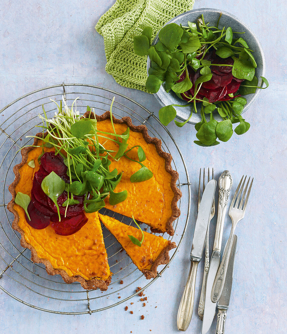 Pumpkin pie with beetroot salad