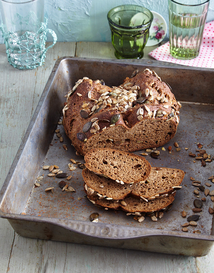 Walnut bread with a seeded crust