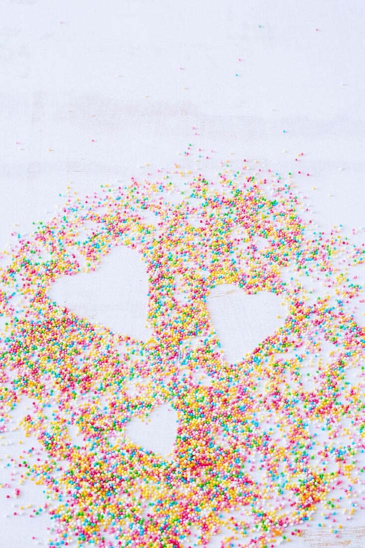 Colorful sprinkles with heart shapes