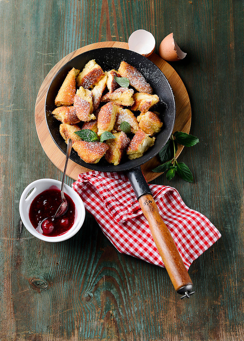 Kaiserschmarren (sweet cut up pancakes) with cherry compote