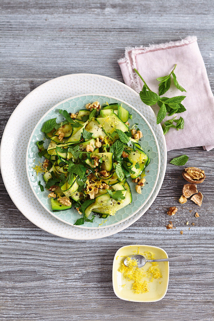 Courgette salad with herbs and walnuts