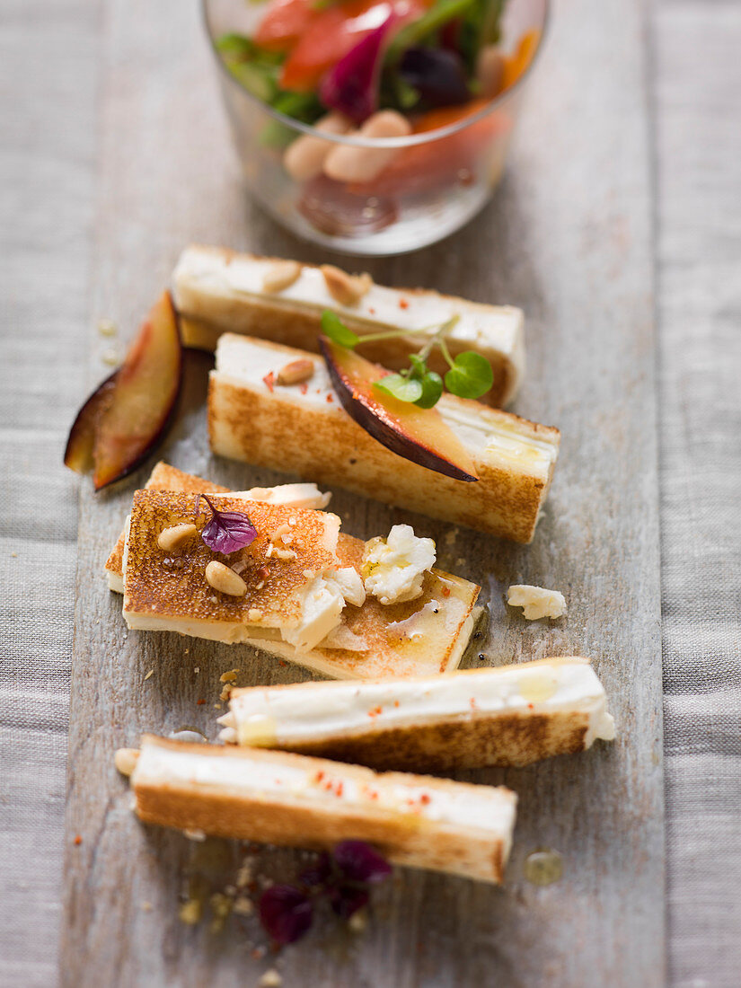 Fried feta with a vegetable salad