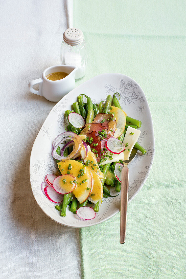Green bean salad with Grissons air dried beef, radishes and apples